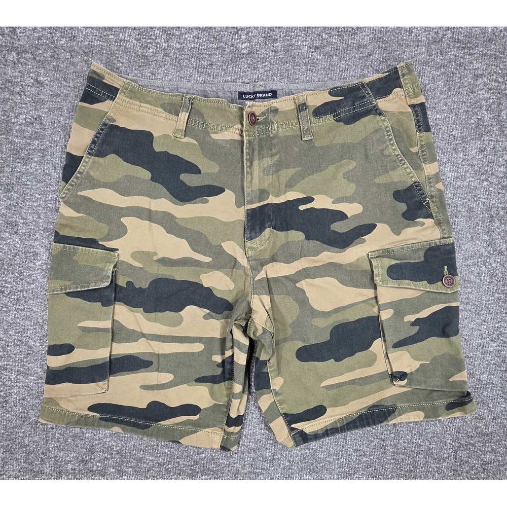 Lucky Brand Cargo Shorts Mens Size 36 Green Camouflage Military Outdoors